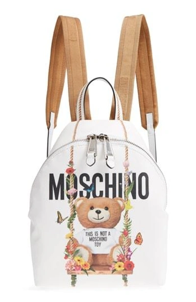 Shop Moschino Teddy Bear Print Coated Canvas Backpack - White