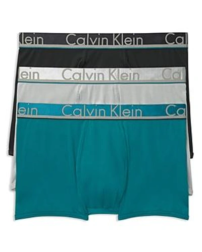 Shop Calvin Klein Underwear Trunks, Pack Of 3 In Black/gray/sea Green