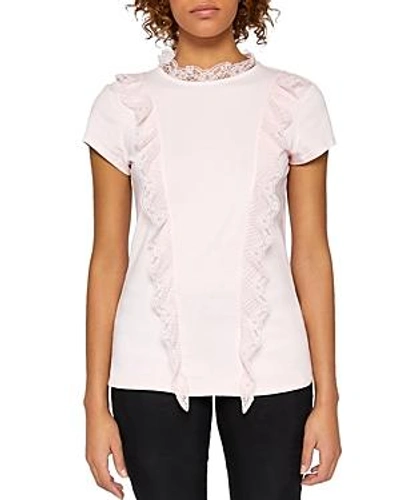 Shop Ted Baker Tuloula Lace-trimmed Tee In Natural