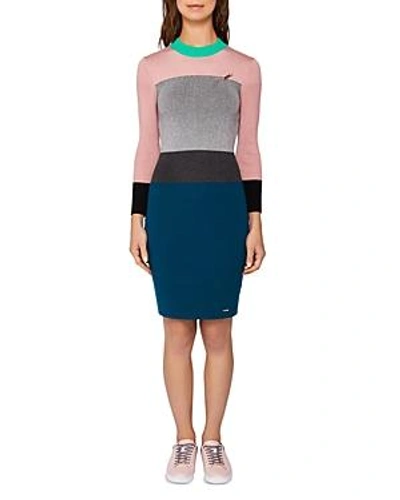 Shop Ted Baker Colour By Numbers Reii Color-block Knit Dress In Gray