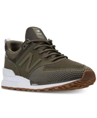 Shop New Balance Men's 574 Sport Knit Casual Sneakers From Finish Line In Triumph Green/covert Gree