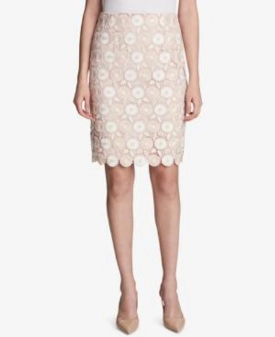 Shop Calvin Klein Lace Pencil Skirt In Blush