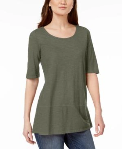 Shop Eileen Fisher Organic Cotton Blend Elbow-sleeve Tunic, Created For Macy's In Olive