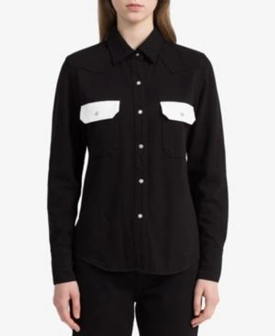 Shop Calvin Klein Jeans Est.1978 Colorblocked Western Shirt In Black/white