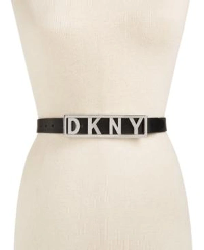 Shop Dkny Logo Plaque Belt, Created For Macy's In Black