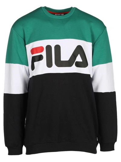 Fila Logo Colour Block Sweatshirt In Black + White + Green | ModeSens