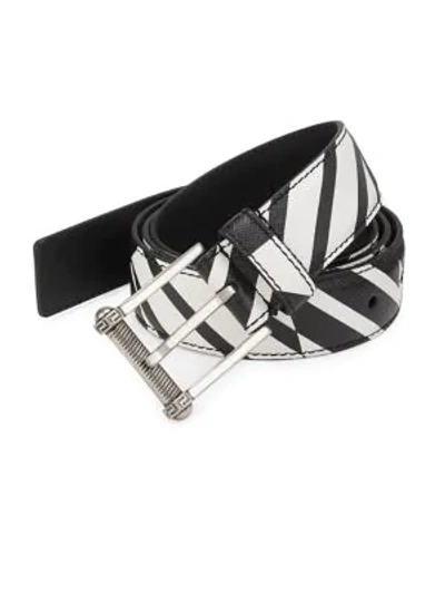 Shop Versace Classic Saffiano Leather Belt In Black White