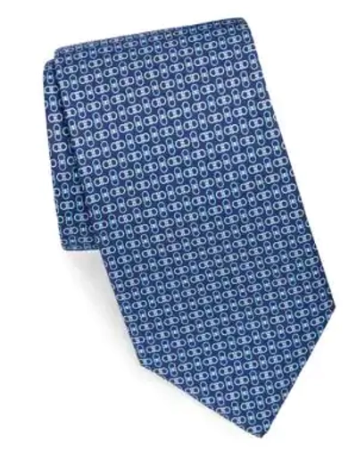 Shop Ferragamo Men's Silk Chain Gancini Tie In Marine Blue