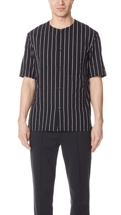 Shop Theory Carmin Rope Stripe Short Sleeve Shirt In Eclipse