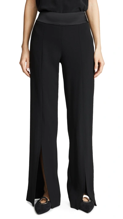 Shop Jonathan Simkhai Satin Combo Front Slit Pants In Black