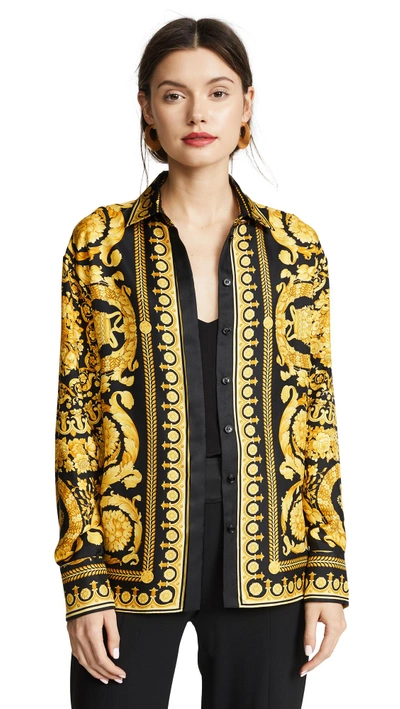 Shop Versace Satin Patterned Blouse In Multi