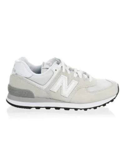 Shop New Balance W574 Logo Suede Low Top Sneakers In White