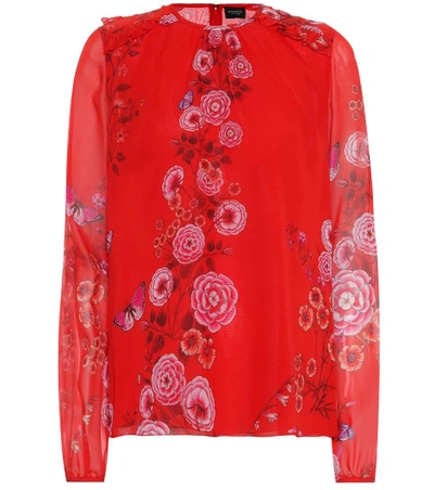 Shop Giambattista Valli Floral-printed Silk Blouse In Red