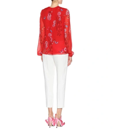 Shop Giambattista Valli Floral-printed Silk Blouse In Red