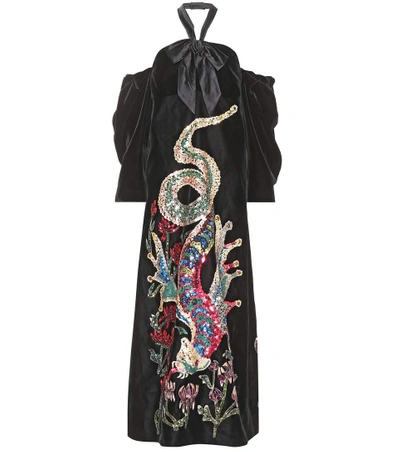 Shop Gucci Sequinned Velvet Gown In Black