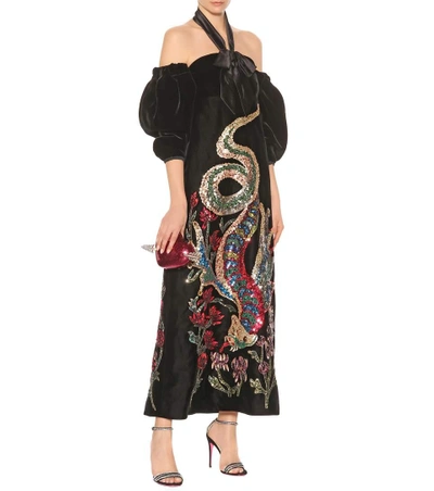 Shop Gucci Sequinned Velvet Gown In Black