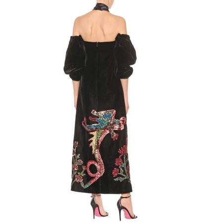 Shop Gucci Sequinned Velvet Gown In Black