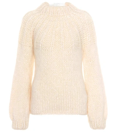 Shop Ganni Julliard Mohair And Wool Sweater In White