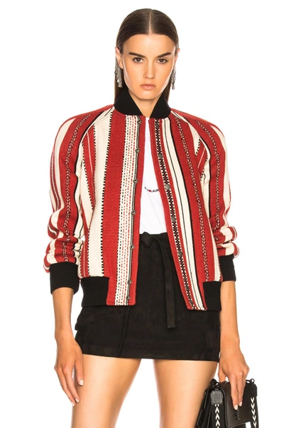 Shop Saint Laurent Teddy Bomber Jacket In Red,stripes