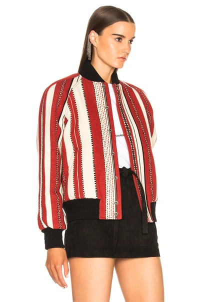 Shop Saint Laurent Teddy Bomber Jacket In Red,stripes