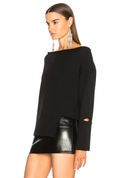 Shop Helmut Lang Distressed Off Shoulder Sweater In Black