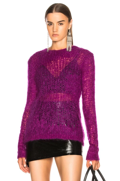 Shop Helmut Lang Distressed Long Sleeve Sweater In Purple