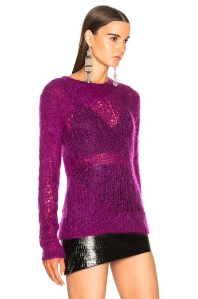 Shop Helmut Lang Distressed Long Sleeve Sweater In Purple