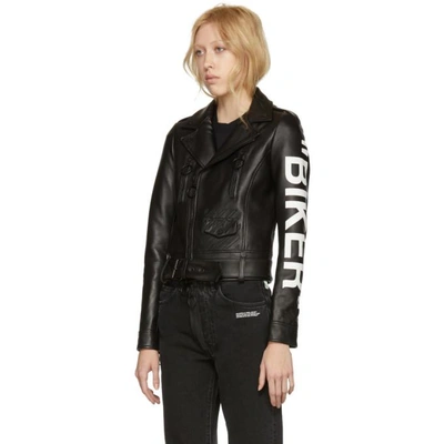 Shop Off-white Black Leather Biker Jacket In 1001 Blk Wh