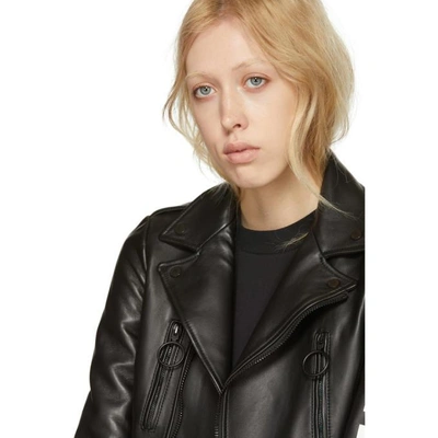 Shop Off-white Black Leather Biker Jacket In 1001 Blk Wh