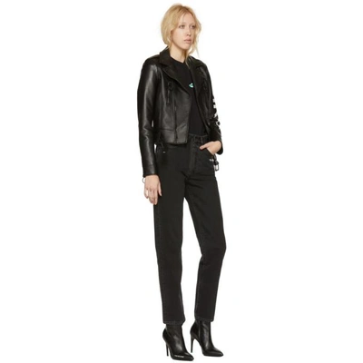 Shop Off-white Black Leather Biker Jacket In 1001 Blk Wh