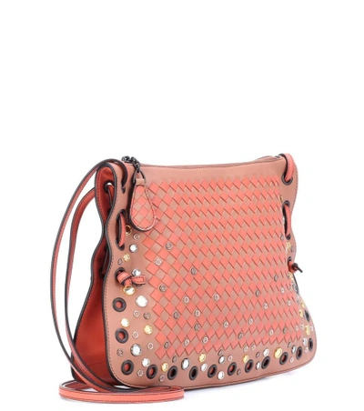 Shop Bottega Veneta Intrecciato Leather Crossbody Bag In Pink