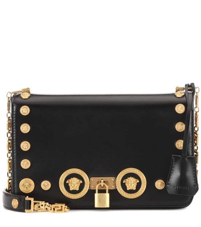 Shop Versace Icon Leather Shoulder Bag In Black