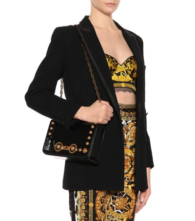 Shop Versace Icon Leather Shoulder Bag In Black