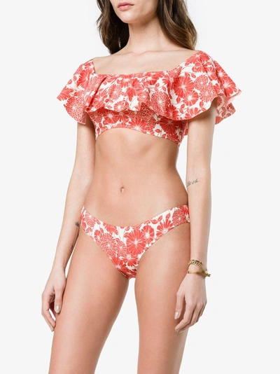 Shop Lisa Marie Fernandez Red And White Leandra Floral Bikini