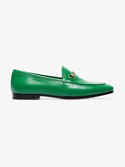 Shop Gucci Green Jordaan Leather Loafers