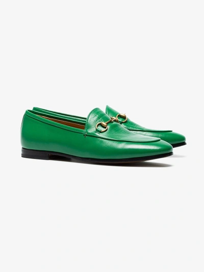 Shop Gucci Green Jordaan Leather Loafers