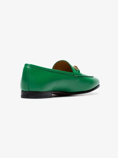 Shop Gucci Green Jordaan Leather Loafers