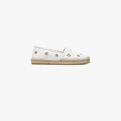 Shop Gucci White Pilar Bee Embroidery Leather Espadrilles