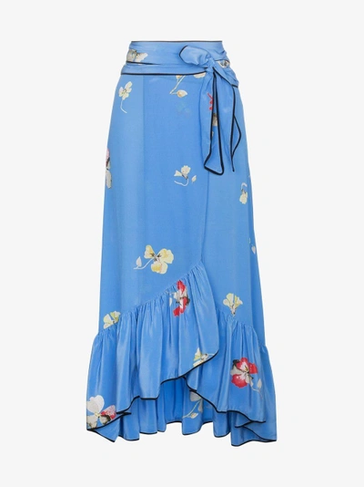 Shop Ganni Joycedale Silk Skirt In Blue
