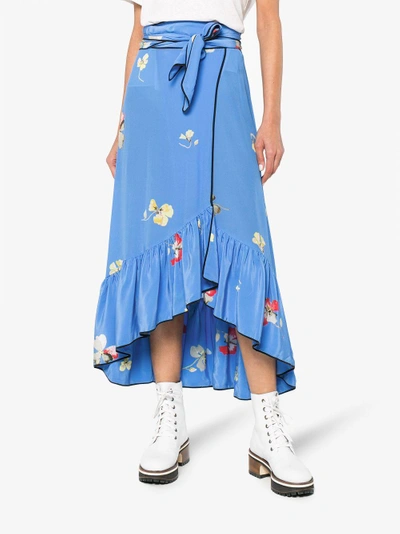 Shop Ganni Joycedale Silk Skirt In Blue
