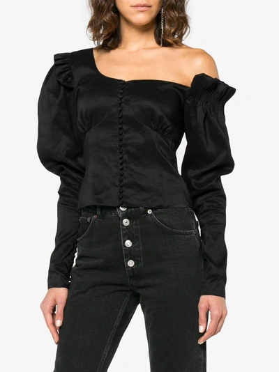 Shop Magda Butrym Silk Vannes Button Down Top In Black
