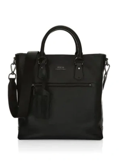 Shop Polo Ralph Lauren Tailored Pebble Leather Tote In Black