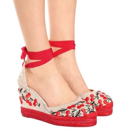 Shop Castaã±er Carina Wedge Espadrilles In Red