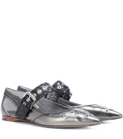 Shop Bottega Veneta Leather Ballerinas In Silver