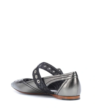 Shop Bottega Veneta Leather Ballerinas In Silver