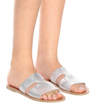 Shop Ancient Greek Sandals Apteros Leather Slides In Silver