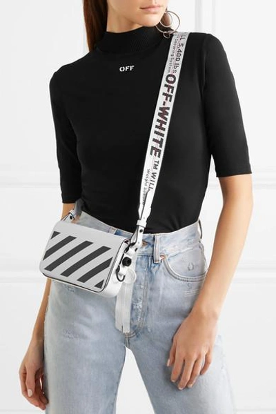 Shop Off-white Mini Striped Textured-leather Shoulder Bag In White