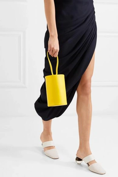 Shop Building Block Cylinder Leather Clutch In Bright Yellow