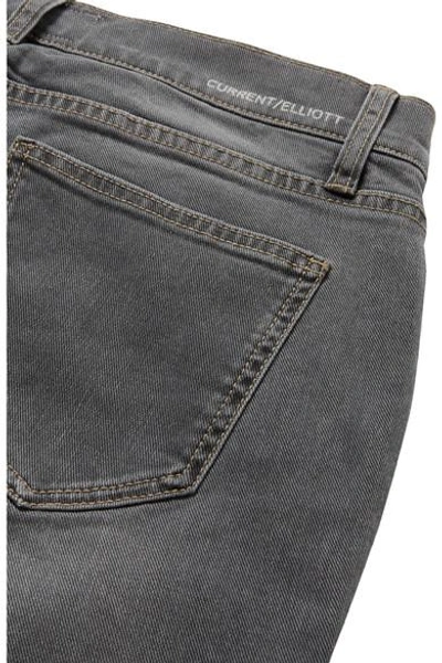 Shop Current Elliott The Cropped Distressed Mid-rise Straight-leg Jeans In Gray