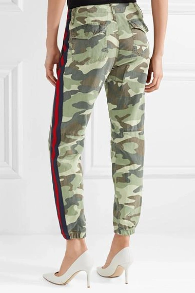 Shop Mother No Zip Misfit Striped Camouflage-print Cotton-blend Track Pants In Green